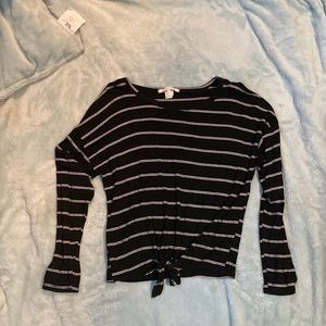 Tie front, striped shirt